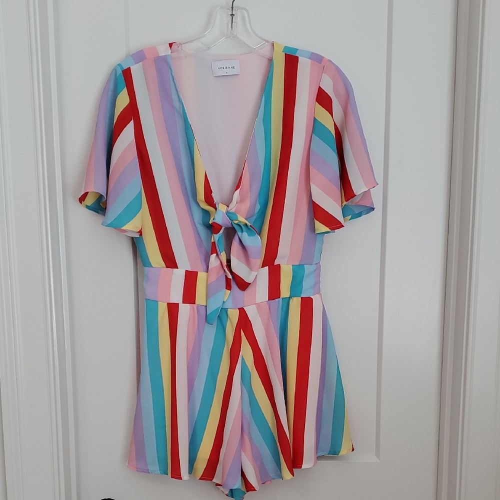 Sale Adrienne Multicolor Rainbow Striped Romper Women's Small